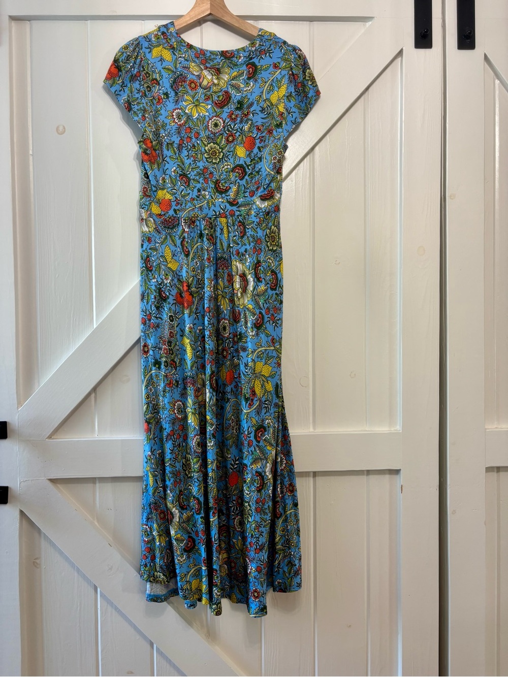 Boden Bias Cut Jersey Midi Dress Blue Lemon Strawberry Multi Citrus Vine 6P - Picture 3 of 10